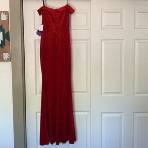 Long red dress formal off the shoulder